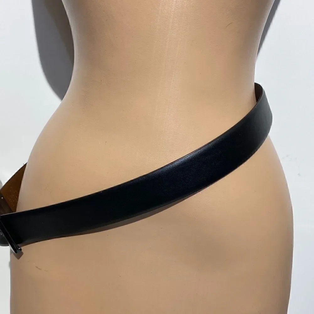 Perry Ellis Men's Black Faux Leather Silver Prong Buckle Single Strap Belt 34/85